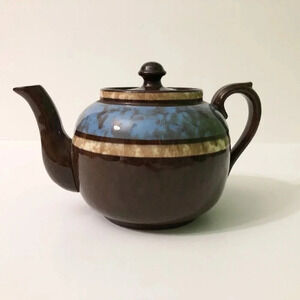 Vintage  Sudlows Burslem Ceramic Striped Teapot Made in England Small Chip